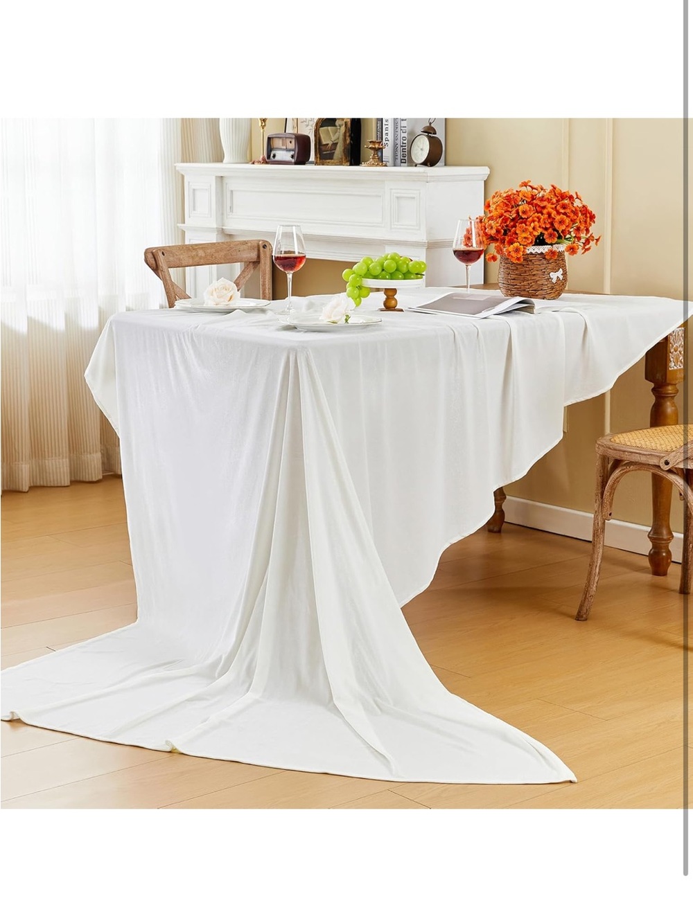 NEW White Velvet Tablecloth, 60” x 102” - Picture 4 of 7